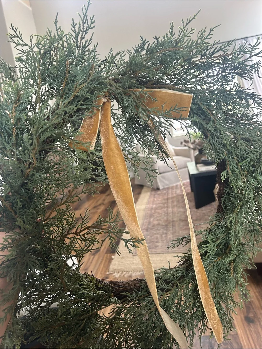NWOT Threshold Green Juniper Holiday Wreath with Mustard Velvet Bow